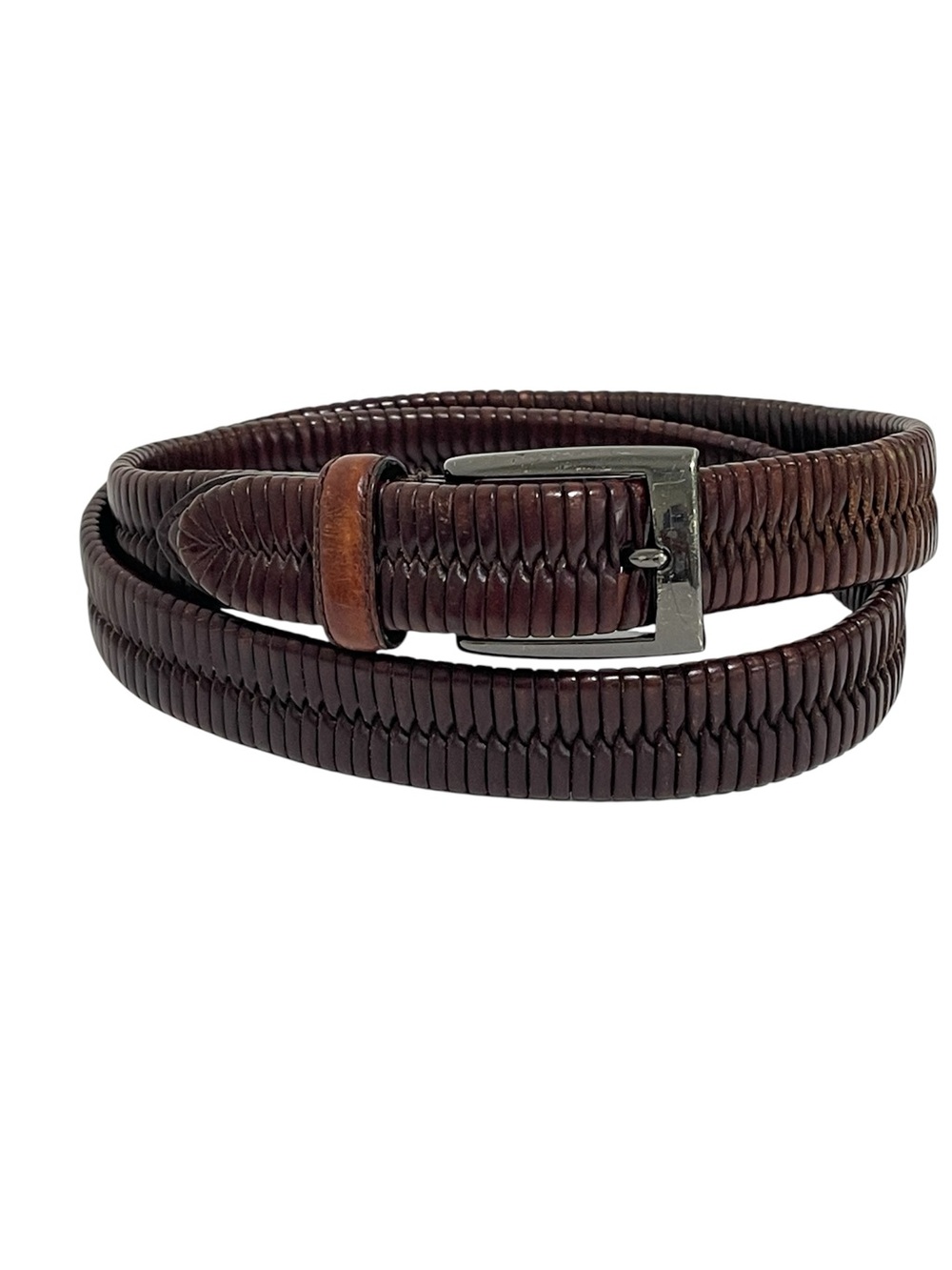 Braided Full Grain Cowhide Leather Brown Belt Flexible Woven Gunmetal Buckle 38